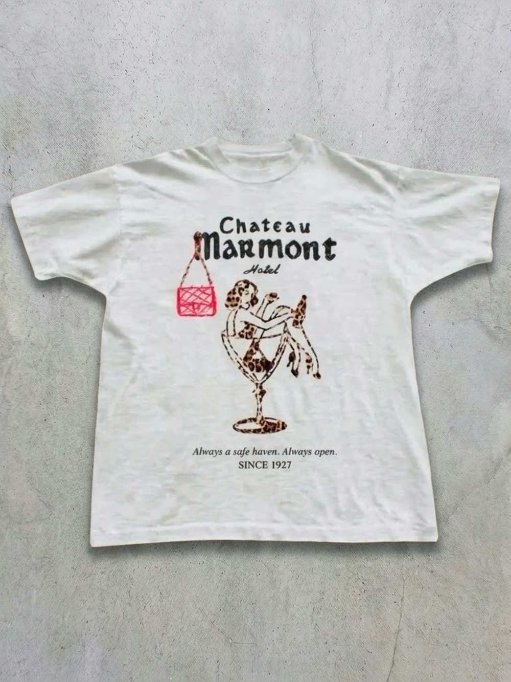 White Chateau Marmont Graphic Tee with
Pink Accent
